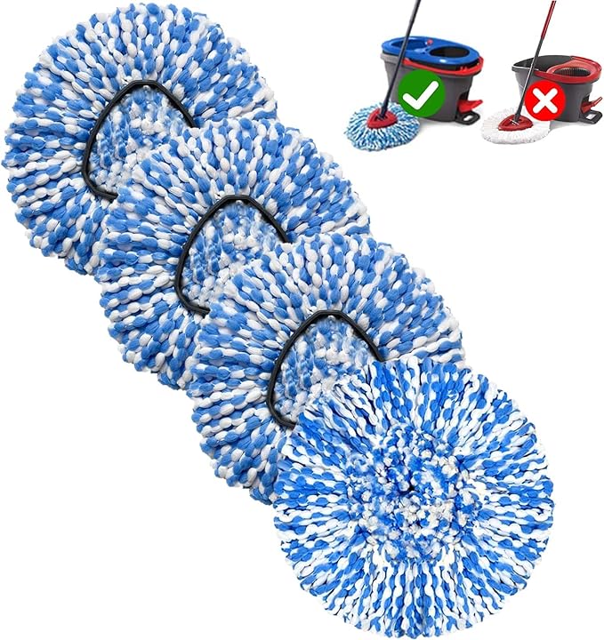 4 Pack Mop Replace Heads Compatible for OCeda, Spin Mop Refill Head Replacement for RinseClean 2-Tank System - Fluffy Microfiber, Machine Washable and Easy to Replace