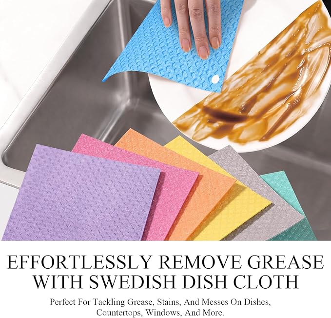 Swedish Kitchen Dish Cloths - 6 Pack Reusable Paper Towels for Counters & Dishes - Eco Friendly Cellulose Sponge Cloth (Blue)