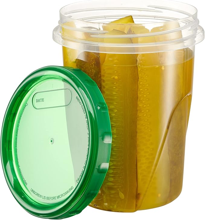 PLASTICPRO 12 Pack Twist Cap Food Storage Containers with Green Screw on Lid- 32 oz Reusable Meal Prep Containers