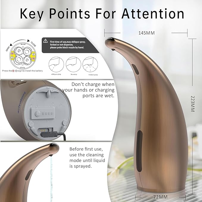 Adjustable Automatic Soap Dispenser Touchless, 4 Adjustable Levels Touchless Sensor Liquid Soap Pump Dispenser，300ml Rechargeable Magnetic Charging Hand Soap Dispenser for Kitchen，Bathroom