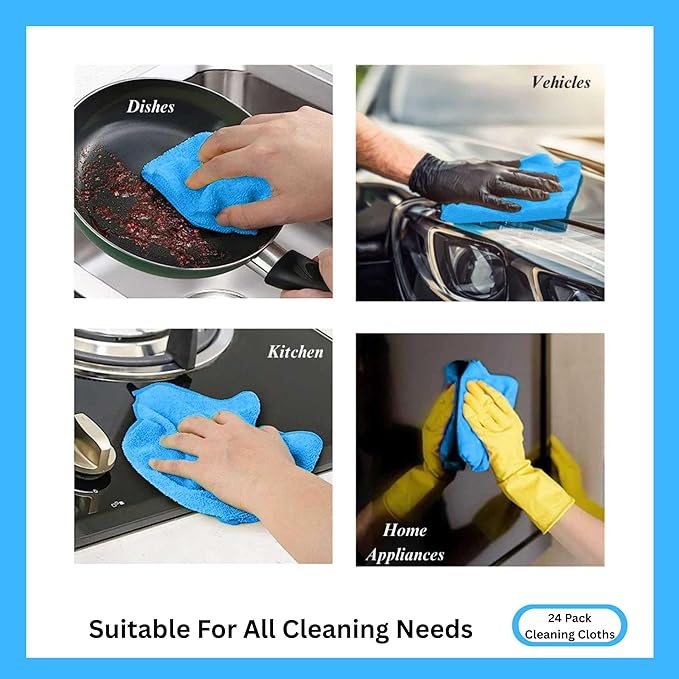 Microfiber Cleaning Cloth for Kitchen & households, Towels for Cars. (300gsm) (Pack of 24 Blue)