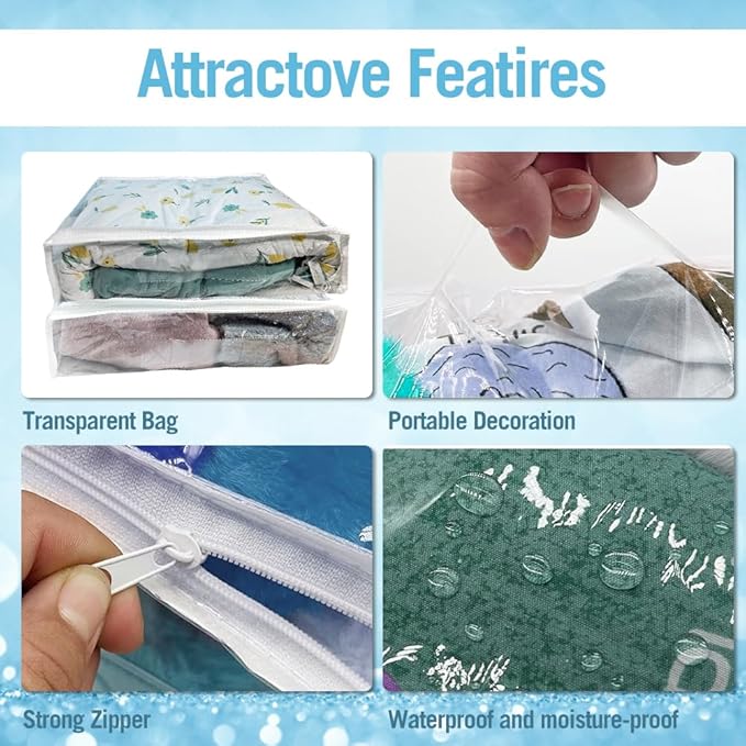 20Pcs Large Clear Vinyl Zippered Storage Bags with Handle - 16 * 12 * 4Inch Blankets Clothes Bed Sheet Storage Bags with Zipper for Closet Sweater Small Quilt Pillow
