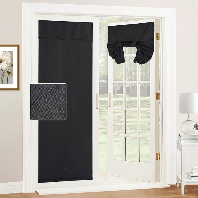RYB HOME French Door Curtains for Door Window, Farmhouse Home Decor No Drill Faux Linen Room Darkening Privacy Window Blinds, W 30 x L 69, 1 Panel, Black