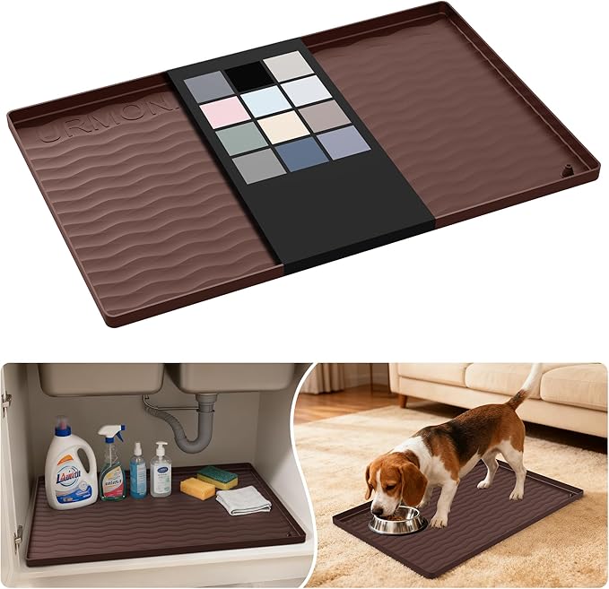 Waterproof Silicone Under Sink Mat 22'' x 14'' Shelf Liner for Kitchen, Brown