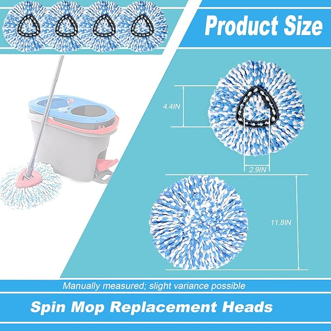 10 Pack Spin Mop Replacement Heads, Only Fit for RinseClean 2-Tank System, 100% Microfiber Spin Mop Refills,Spinning Mop Replace Head for Easy Wring Mop Floor Cleaning