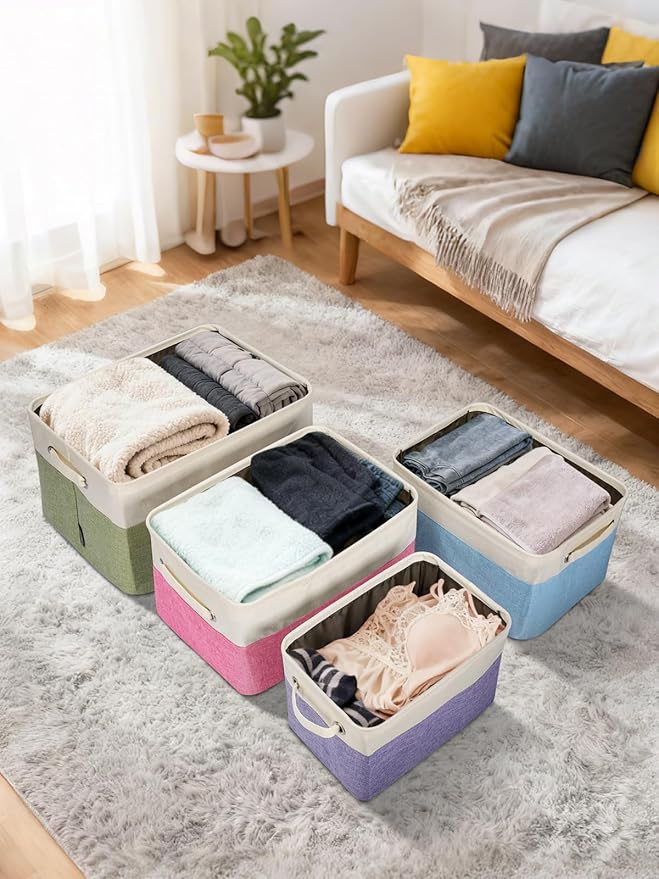4 Pack Fabric Closet Storage Bins for Shelves, Pink, 14''x10''x8.5'