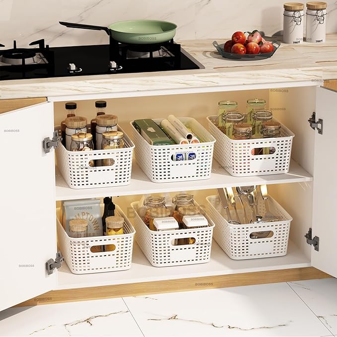 White Plastic Storage Baskets with Lids 12 Pack Stackable Storage Bins