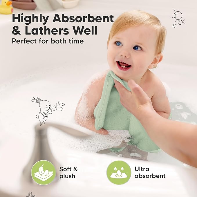 6-Pack Baby Washcloths – Soft Absorbent Viscose from Bamboo Washcloths for Face, Body, Baby Towels for Newborn, Kids, Toddlers, Infant, Gentle on Sensitive Skin, 10x10 Reusable Face Towels (Pistachio)