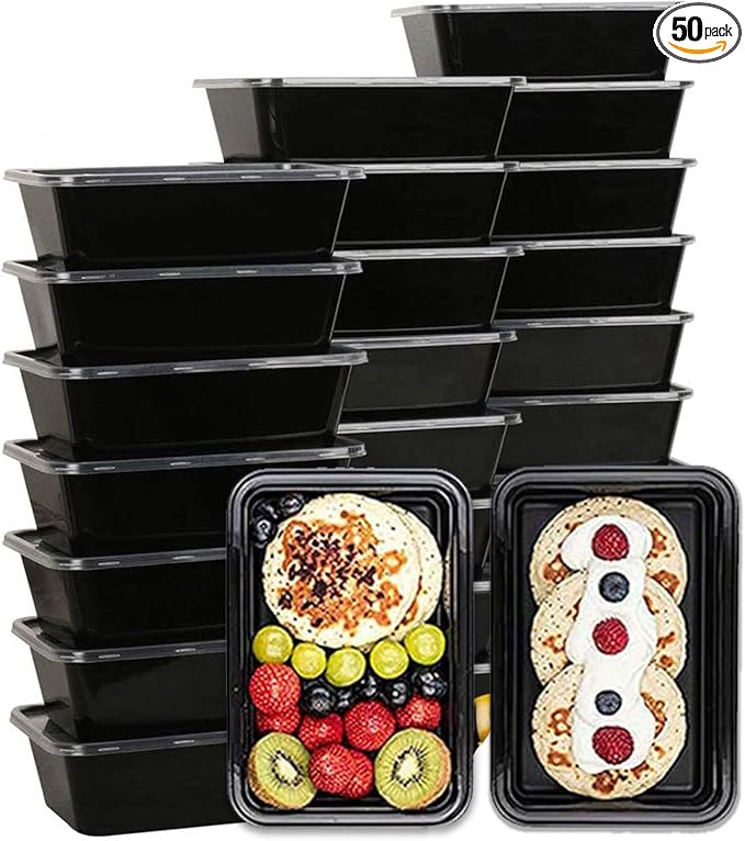 AIFUSI 50 Pack Meal Prep Container, Disposable Lunch Box, Food Storage Washable Containers with Lids