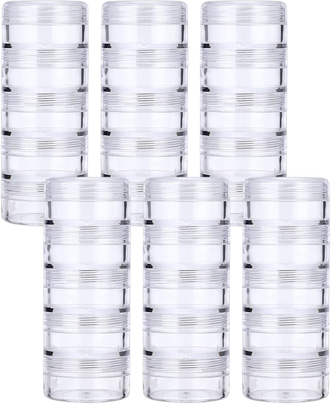6 Sets 5 Layers Plastic Round Storage Containers Small Art Craft Accessory