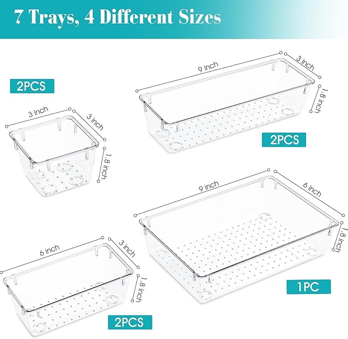 7 PCS Clear Plastic Drawer Organizers Set, Gadgets and Office Accessories