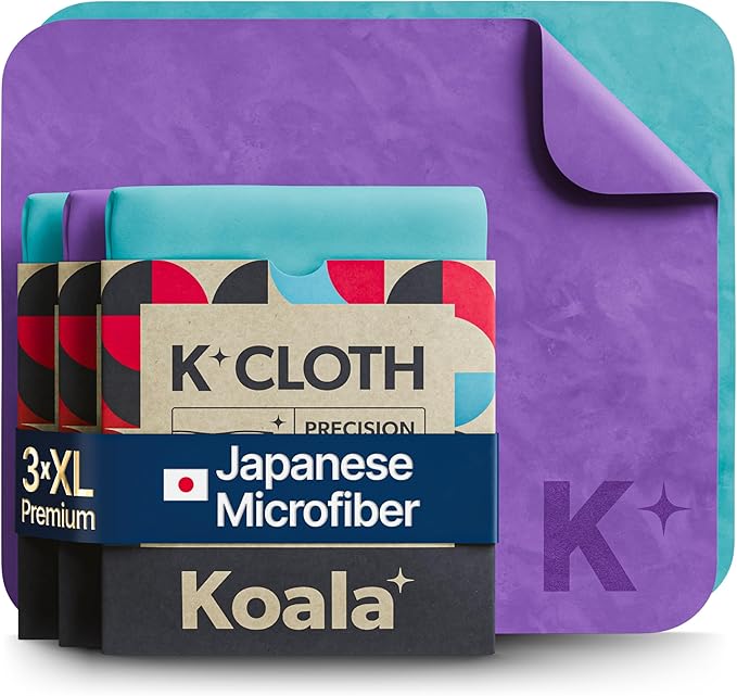 Koala Lens Cleaning Cloth | Japanese Microfiber | Glasses Cleaning Cloths | Eyeglass Lens Cleaner | Eyeglasses, Camera, VR/AR Headset, and Screen Cleaner | Blue & Purple (Pack of 3)
