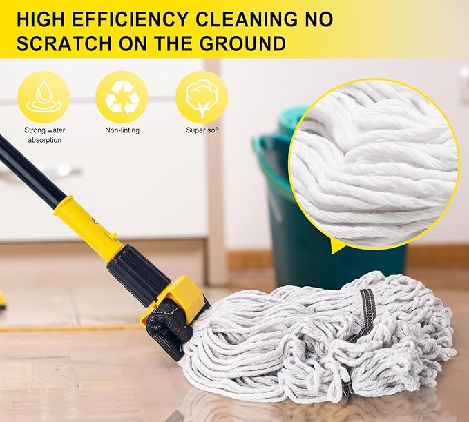 KeFanta 60" Heavy Duty Commercial Mops for Floor Cleaning,Looped-End String Industrial Mop with Long Handle, Cotton Wet Mop for Home, Kitchen, Garage, Office and Concrete/Tile Floor