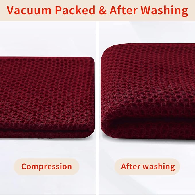 Homaxy 100% Cotton Waffle Weave Kitchen Dish Towels, Ultra Soft Absorbent Quick Drying Cleaning Towel, 13 x 28 Inches, 6-Pack, Burgundy