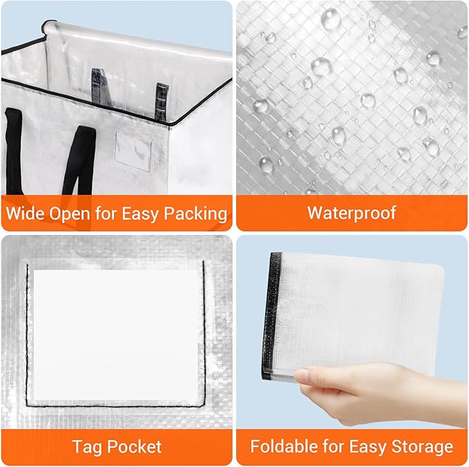 Clear Moving Bags Heavy Duty 8 Pack, Storage Bags with Zipper, 28.7"x14.2"x14"