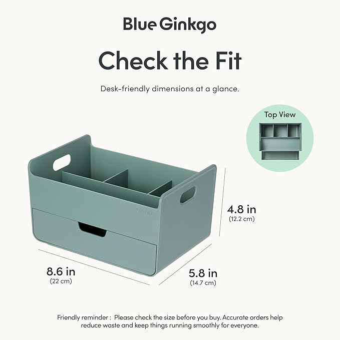 BLUE GINKGO Portable Desk Organizer, Compact 3 Compartment, Made in Korea, Green