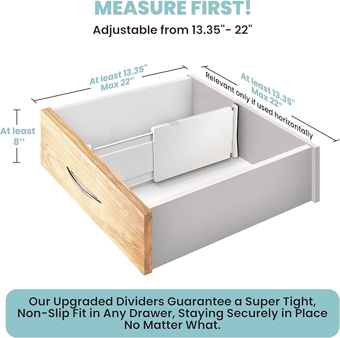 Adjustable Drawer Dividers, 8" Tall, Expandable 13.35-22", 6-Pack