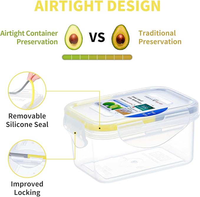 KIGI Small Plastic Food Storage Container for Snack, Lunch & Meal Prep, BPA-Free, Airtight lids, Rectangular Leak-Proof Mini Bento box