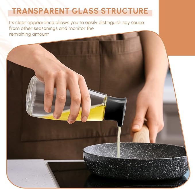 6 Pcs 9.6 oz Cruet Dispenser for Olive Oil Vinegar Soy Sauce Dispenser Bottle Glass Soy Sauce Container Oil Bottle for Kitchen Cooking Barbecue (Black)