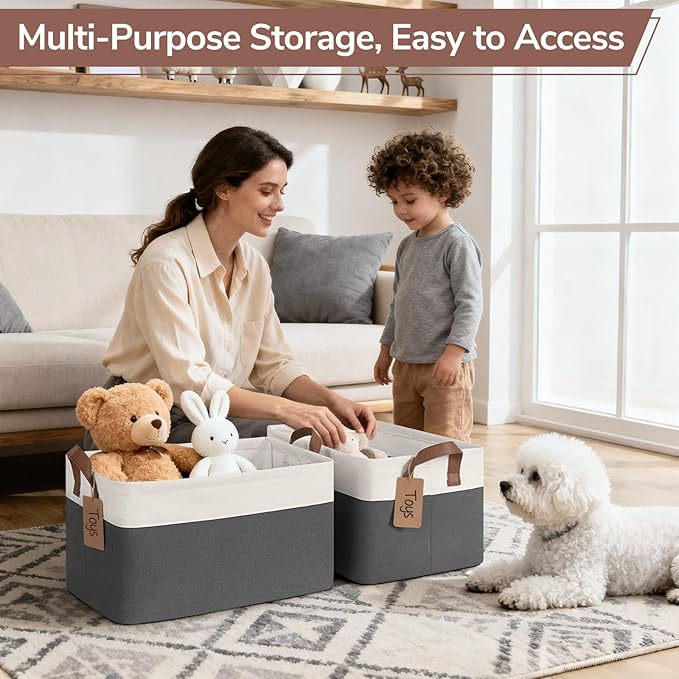 4 Pack Large Storage Baskets for Shelves, Gray & White