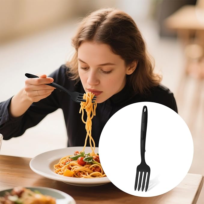 KINBOM 2pcs Silicone Cooking Forks, Heat Resistant Flexible Nonstick Blending Fork Multifunctional Kitchen Utensils for Mixing Stirring Mashing Whisking (Black)