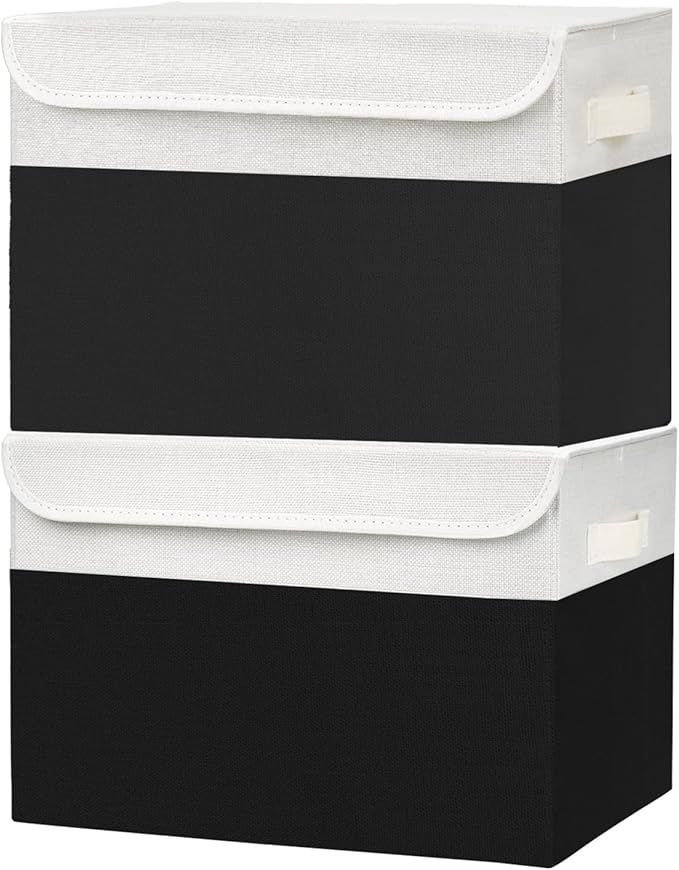 Bagnizer Large 42 Quarts Fabric Storage Bins with Lids [2-Pack] Linen Collapsible Foldable Baskets