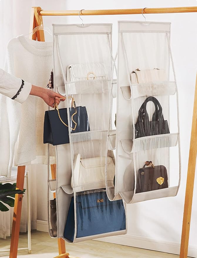 2 Pack Hanging Handbag Purse Organizer, 8 Pockets