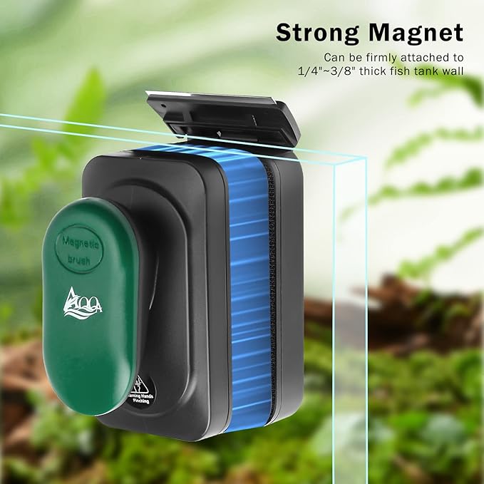AQQA Aquarium Strong Magnetic Cleaner Brush, Fish Tank Glass Algae Magnet Cleaning Tool Floating Cleaner Scrubber Brush with 2 Detachable Scraper