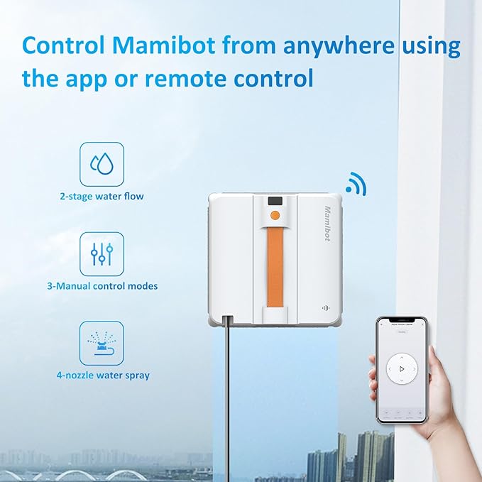Mamibot W120-DP Robot Window Cleaner for High-Rise Glass - 3200Pa Strong Suction, Multiple Cleaning Modes,4 Water Spray Nozzles,Edge Detection Technology,App&Remote Control(Orange)