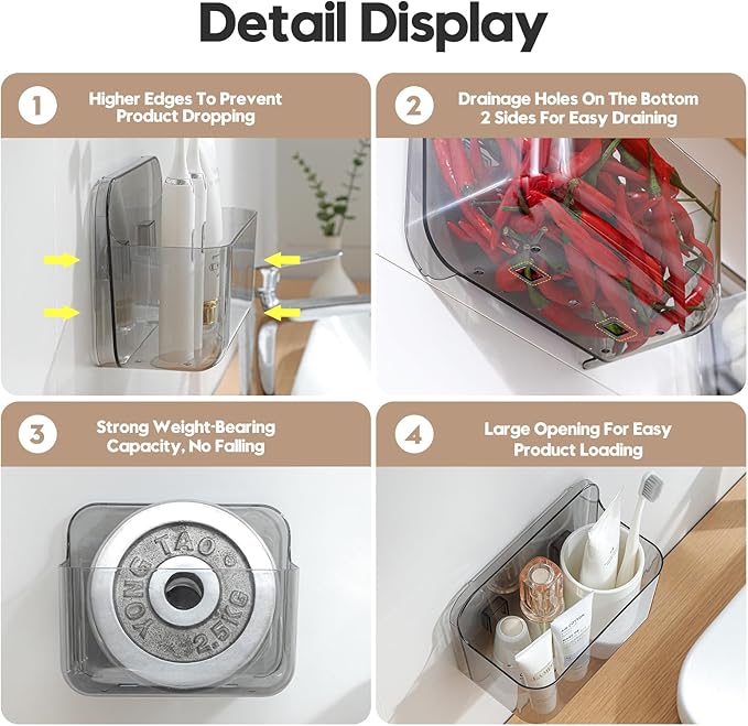 2 Pack Adhesive Cabinet Door Organizer, Compact Kitchen Under Sink Organizer, Lid Storage Container for Pantry Shelves, No-drill Wall Mounted Bathroom Shower Caddy Hanging Closet Organizer(Smoke Gray)