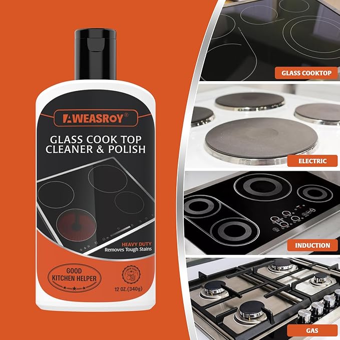 AWEASROY 20pcs Glass Stove Top Cleaner Kit - 12 oz Cooktop Cleaner Polish, Non-Abrasive No Scratch, Removes Tough Stains, Includes Scrubbing Pad