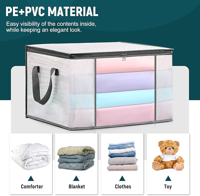 6-Pack Clothes Storage Bags, Plastic Foldable Blanket Storage bins