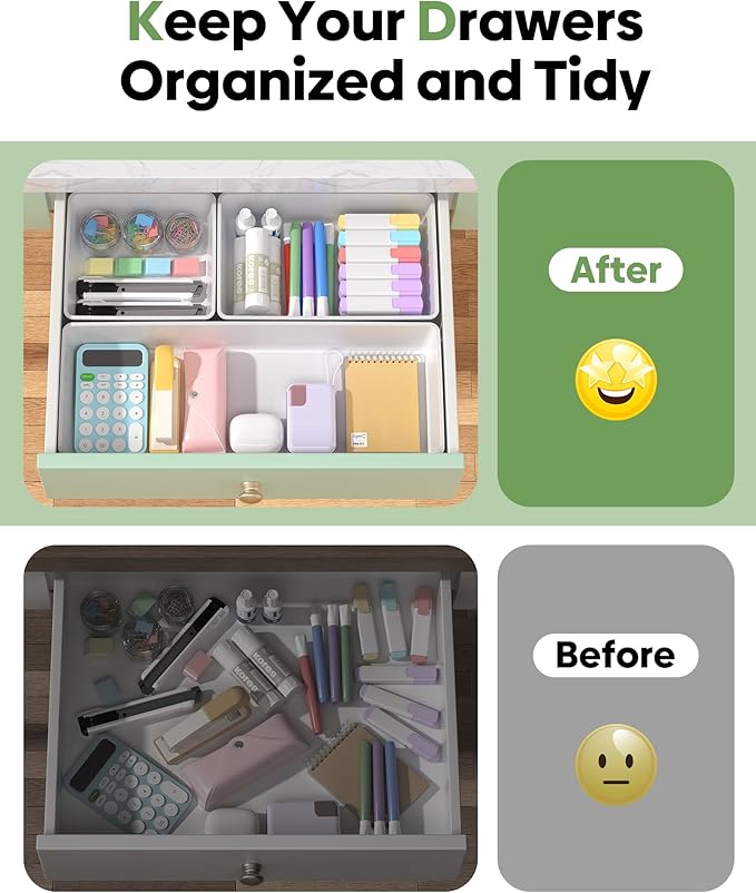 10 Pack Large Size Plastic Drawer Organizers Set, White