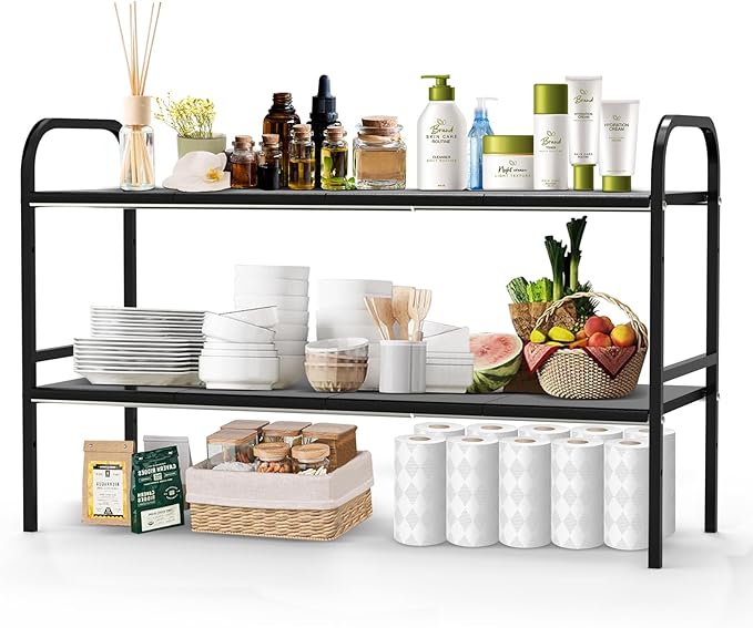Expandable 2-Tier Under Sink Organizer, Black, 2-Tier 8 Boards