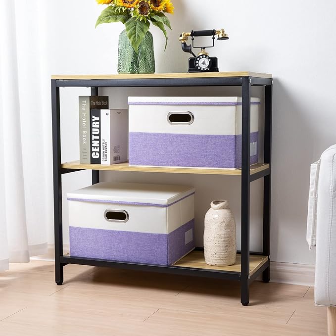 Large Foldable Storage Bins with Lids [3-Pack] linen Fabric Decorative Storage