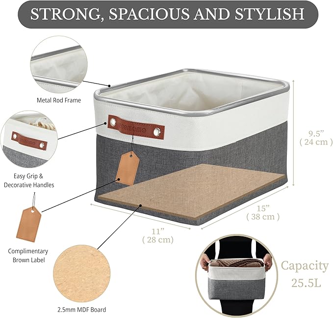 Storage Bins, Slate Grey & White, 4 Pack