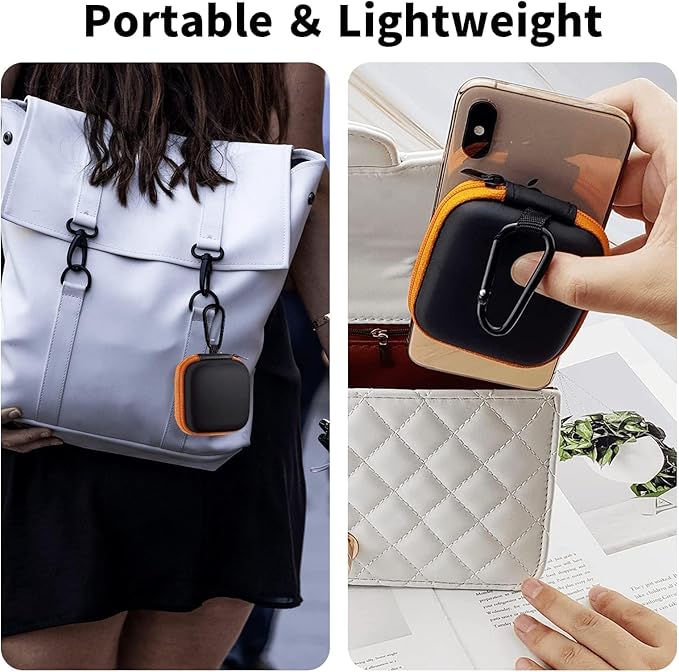 Square Earbud Case Portable EVA Carrying Case Storage Bag Tech Pouch Cell Phone Accessories Organizer with Carabiner for Earphone, Earbud, Earpieces, SD Memory Card, Camera Chips, Orange1