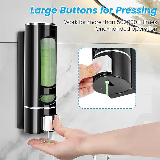 Wall Mounted Hand Soap Dispenser, 400ml Bathroom Shower Dispenser Gel Container Shower Pump Dispenser and Organizer for Bathroom Kitchen Hotel, Refillable Liquid Lotion Soap Dispenser, Black