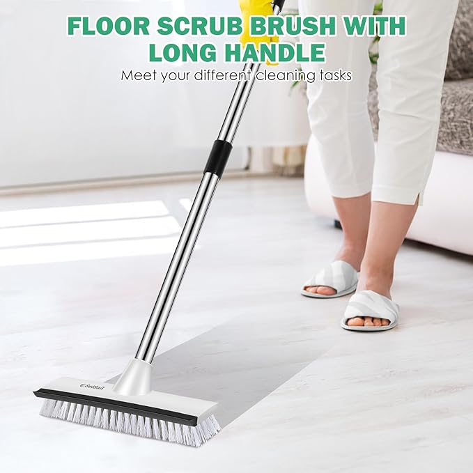 SetSail 2 Pack Heavy-Duty Scrub Brush+Floor Scrub Brush with 51-Inch Long Adjustable Handle 2 in 1 Scrape Brush Stiff Bristle Floor Scrubber for Cleaning Shower Bathroom Garage Kitchen Wall Deck Tub