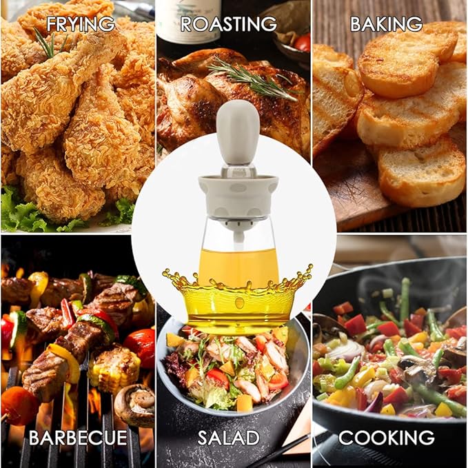 TINMIX Oil Dispenser with Brush - 2 Pack Glass Olive Oil Dispenser Bottle for Kitchen with Silicone Basting Brush BBQ Grilling Baking Cooking, T-OB22, White+Red