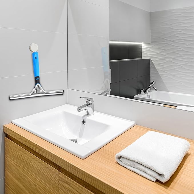 Squeegee for Window Cleaning,Window Cleaning Squeegee kit with Bucket&Microfiber Scrubber,Bathroom,Shower Doors,Mirrors,Tiles,and Car Windows Blue