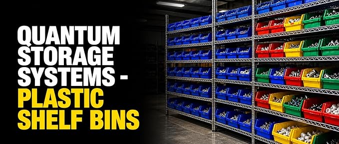 Quantum Storage QSB106 Hanging Plastic Shelf Bin Storage Containers - 23-5/8" x 6-5/8" x 4" - 8 Pack