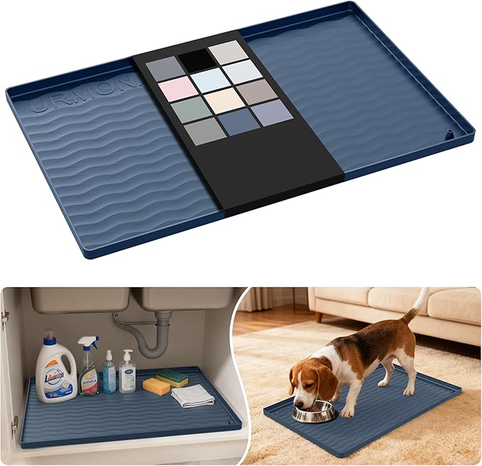 URMONA Waterproof Silicone Under Sink Mat 22'' x 14'' Shelf Liner for Kitchen and Bathroom, Cabinet and Counter Protector, Storage and Organizers, Litter Mat, Pet Cat Puppy Essentials(Dark Grey)