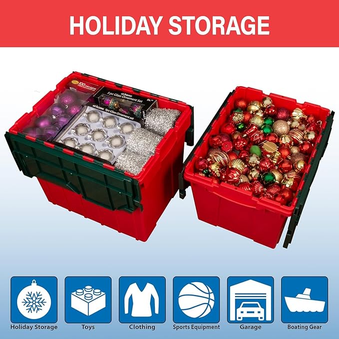 KeepBox 12 Gallon Storage Container, Red/Green