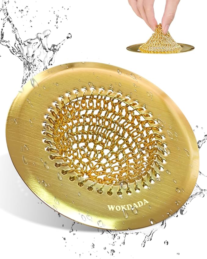Wokdada Gold Sink Strainer, Reversible Mesh Sink Strainer with 304 Stainless Steel