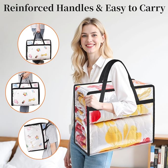 SpaceTrove Clear Clothes Storage Bags, 6 Pack Closet Organizers and Under Bed Storage Containers, Foldable Moving Bags with Zippers for Comforter