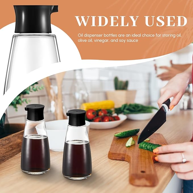 2 Pcs 9.6 OZ Soy Sauce Dispenser Large Glass Cruet Dispenser for Olive Oil Vinegar Soy Sauce Containers Oil and Vinegar Bottle Set for Kitchen Cooking Barbecue(Black)