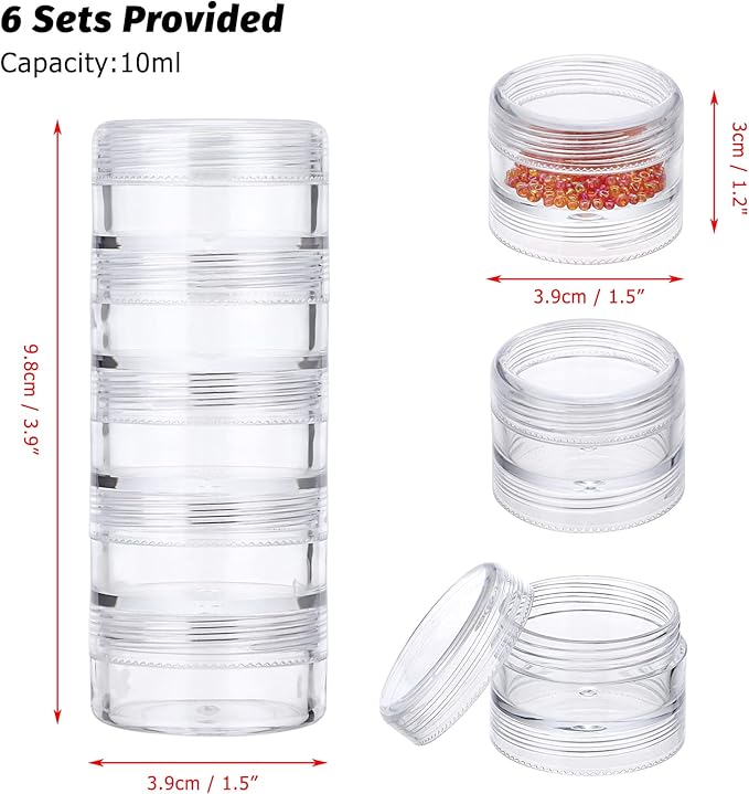 6 Sets 5 Layers Plastic Round Storage Containers Small Art Craft Accessory