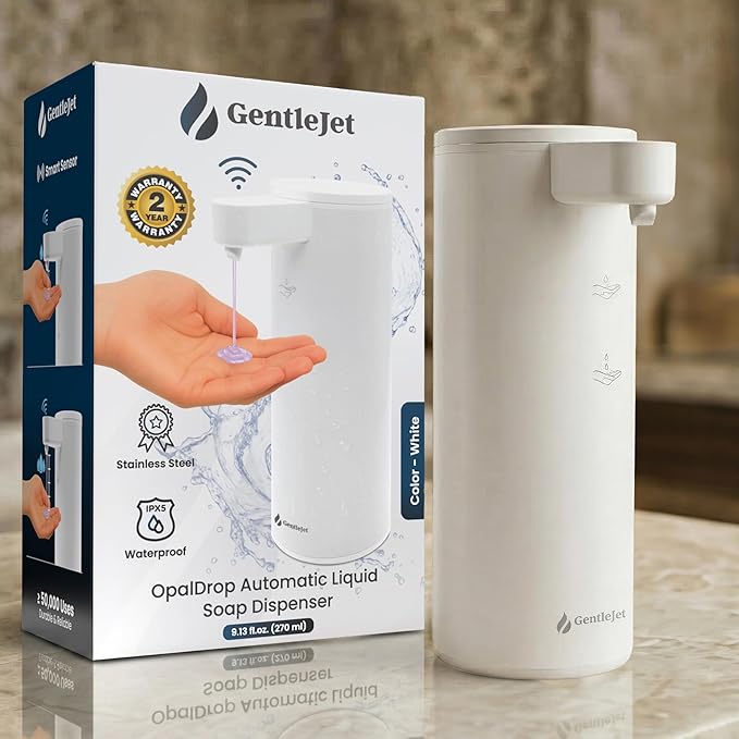 GentleJet OpalDrop Automatic Liquid Soap Dispenser for Kitchen Sink – Touchless No-Drip Pump, USB-C Rechargeable, 304 Stainless Steel, IPX5 Water-Resistant, 270 ml