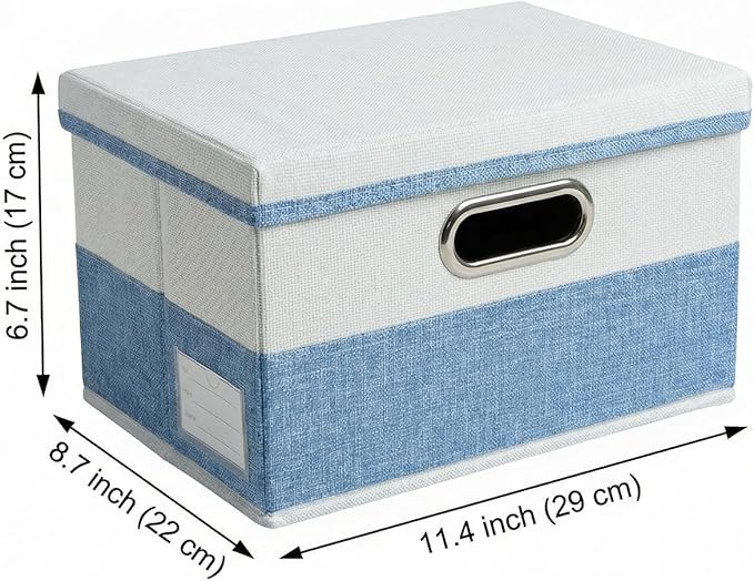 PRANDOM Storage Bins [3-Pack] Linen Foldable Boxes - Blue & White